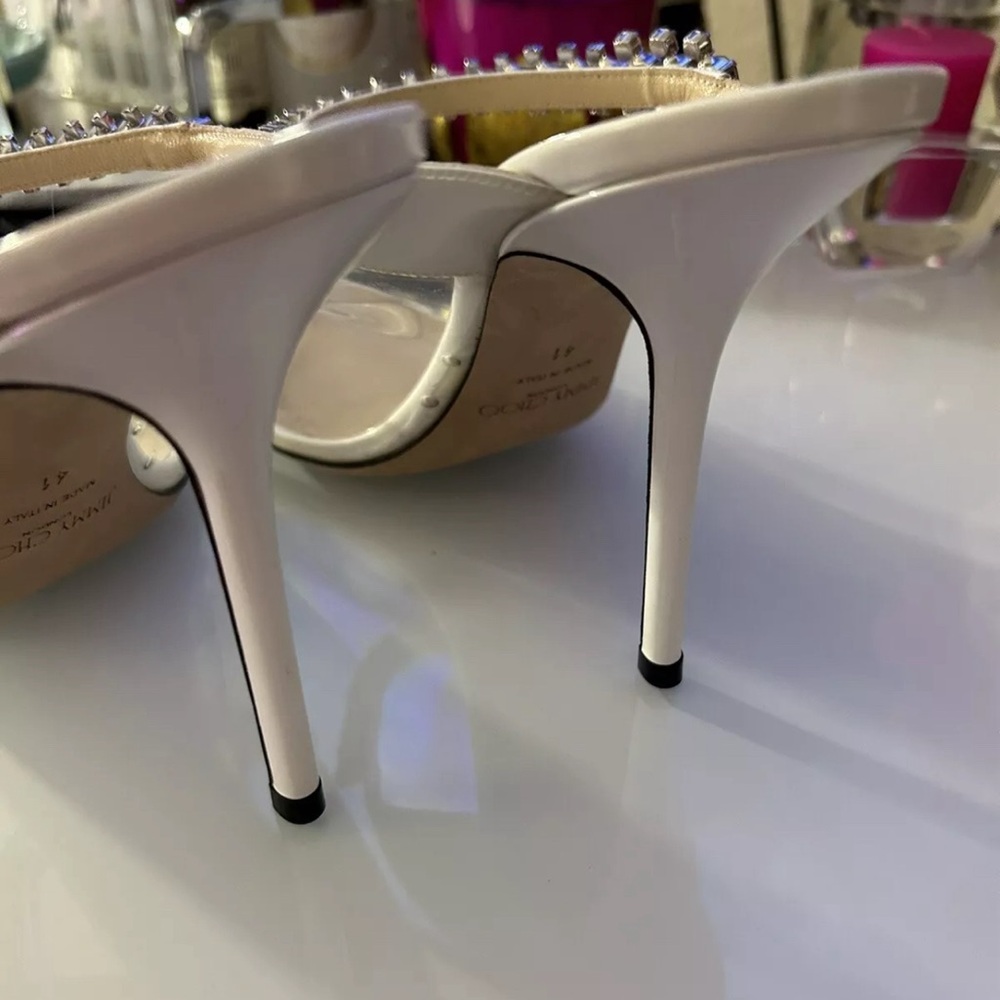 JIMMY CHOO Womens clear Bing 100 Stiletto Slip On Leather Heeled Mules Shoes 41